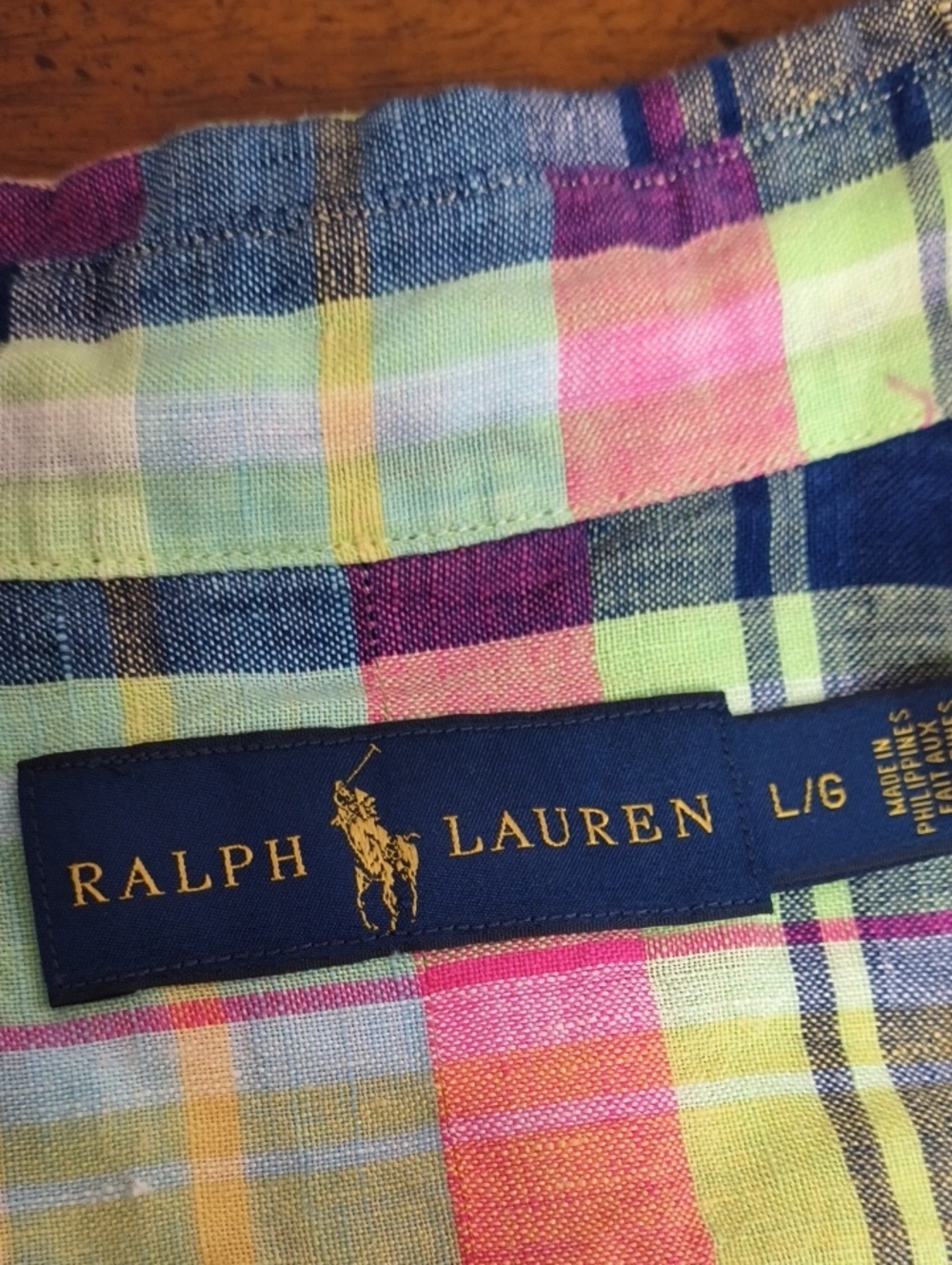 Ralph Lauren Men's Large Multicolor Plaid Linen SS